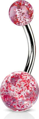 Produktbild von viva-adorno Bauchnabel Piercing Banane Barbell Chirurgenstahl Glitzer Kugeln Acryl Z317, rot
