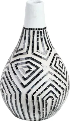Image de Vase décoratif en terre cuite 50 Blanc Noir Ombilin Lumarko