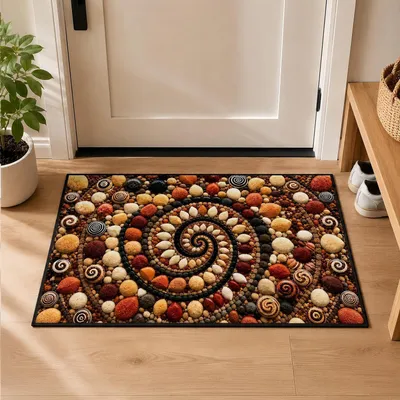 Immagine prodotto di Tappetino interno con motivo pietra, design mandala, 40 x 60 cm, in flanella, antiscivolo, lavabile