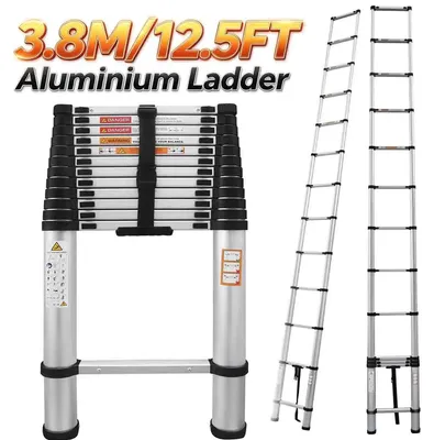 Image de Échelle télescopique en aluminium - Échelle d'accès - 3,8 m - Pliable - Portable - Pieds antidérapants - Pour charges lourdes