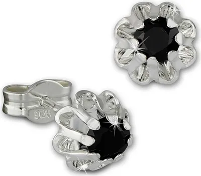 Produktbild von SilberDream Ohrstecker Damen Silber schwarz Blümchen Zirkonia Ohrringe SDO5903S