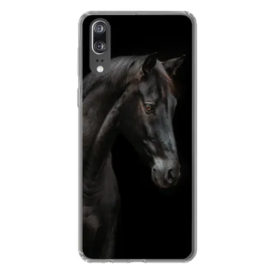 Produktbild von MuchoWow® Handyhülle Schutzhülle Hülle für Huawei P20 Pferd - Tiere - Schwarz - Porträt Silikon Softcase Handy Hülle - Hardcover