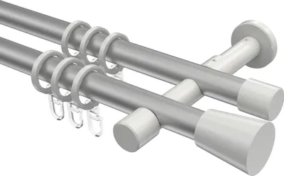Produktbild von Interdeco Gardinenstange / Vorhangstange Silbergrau / Weiß, Typ Prestige Sitra (Konus), 20 mm Ø 2-läufig, 200 cm