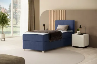 Produktbild von Stivoll Boxspringbett DONNA MINI - Bett mit Federkernmatratze Bett 90x200cm mit Topper Einzelbett - Blau (soro 76)