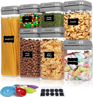 Produktbild von Keyoung 7 Stück Vorratsdosen Set, Frischhaltedosen mit luftdichtem Deckel, Küche Aufbewahrungsbox Getreidelagertank, 4 GrößenTransparent Versiegelt Tank für Mehl Zucker Spaghetti