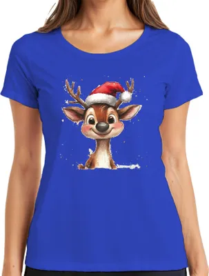 Produktbild von Weihnachten Süßes Rentier Santa Hut Geschenk Kinder Familie Damen T-Shirt, Blau, 3XL