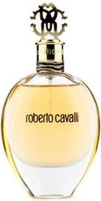 A studio shot of a Roberto Cavalli perfume bottle.