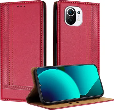 Image de Etui pour Xiaomi 11 étui en cuir avec fonction stand rouge