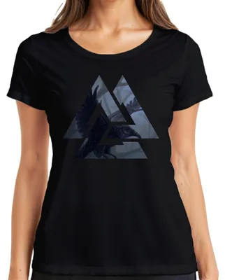 Zdjęcie produktu dla Koszulka damska Viking Valknut Raven Nordic Odin Valhalla Gothic Grunge, Czarny, XL
