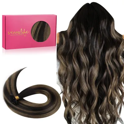 Produktbild von Bonding Echthaar Extensions U Tip 60cm 50g Balayage Schwarz bis Chestnut Braun