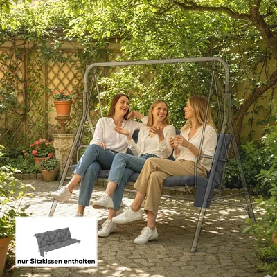Produktbild von Outdoor-Sitzkissen mit Rückenlehne, Bankauflage 3-Sitzer, Polyester, Dunkelgrau | 8 Befestigungsbänder | UPF30+ | 150x100x10 cm