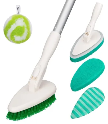 Imagen del producto de Cepillo para fregar con mango - Cepillo de baño 4 en 1 - Mango telescópico 130 cm - Cabezal giratorio 180 grados