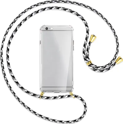 Produktbild von Handykette Backcover-Schutzhülle mit Band (Metall goldfarben) für Apple iPhone 6 Plus - schwarz/grau/weiß