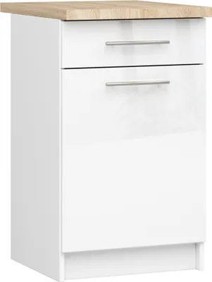 Image de Akord Armoire De Cuisine Oliwia + Plateau Blanc/Blanc Brillant 50X46X85