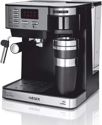 Produktbild von Haeger CM-145.008A, Espressomaschine, 1,2 l, Gemahlener Kaffee, 1450 W, Schwarz, Silber