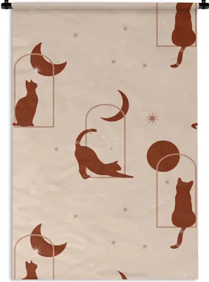 Produktbild von MuchoWow® Wandteppich Wandbehang Katze - Sterne - Muster 90x135 cm Tapisserie Dekoration Wandtuch - Baumwolle - Wandskulptur