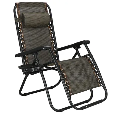 Produktbild von Sonnenliege Liegestuhl mit Kopfstütze 110 x 80 x 67 cm Getränkehalter Hängetasche Armlehnen Relaxstuhl Gartenliege klappbar