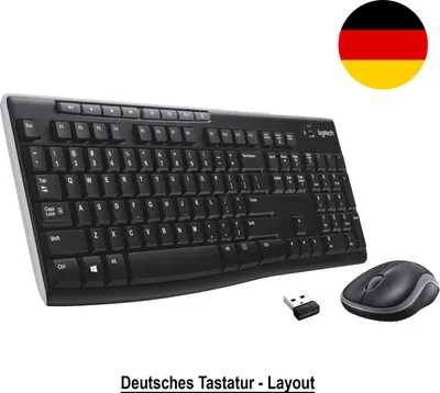Produktbild von Logitech MK270, Volle Größe (100%), Kabellos, RF Wireless, QWERTZ, Schwarz, Maus enthalten