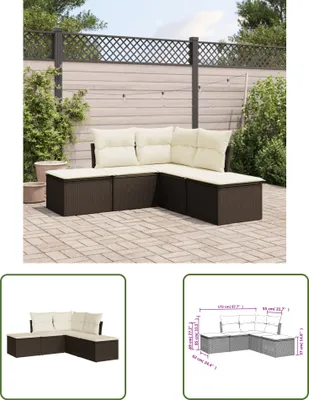 Produktbild von The Living Store 5-tlg. Garten-Sofagarnitur mit Kissen Braun Poly Rattan