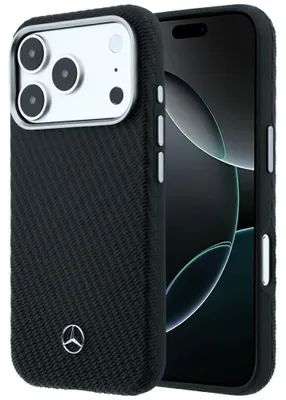 Produktbild von Handyhülle für iPhone 18 Pro Max / 17 Pro Max, Mercedes Leather Semi Wrap Wood Effect mit MagSafe, Schwarz