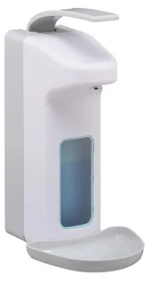 Produktbild von Relaxdays Eurospender, 1000 ml, Tropfschale, Armhebel, Desinfektionsmittel, Seife, Wandbefestigung, Hygienespender, weiß