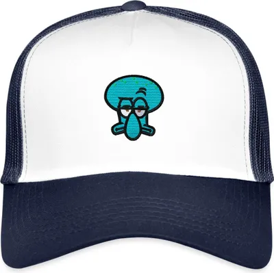 Produktbild von Spreadshirt SpongeBob Schwammkopf Taddäus Stick-Motiv Trucker Cap, One size, Weiß/Navy