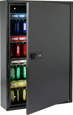 Produktbild von Schlüsselschrank mit Zahlencode & 64 Haken, 45x30x8 cm, HMF 13664-02, Schwarz