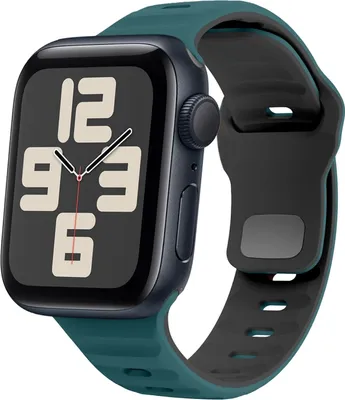 Produktbild von Für Apple Watch SE 2023 40mm Silikon Design Wellenstruktur Armband Dunkelgrün / Schwarz