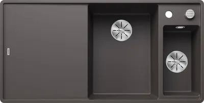 Image de BLANCO AXIA III 6 S-F, SILGRANIT® PuraDur®, gris roche, cuve à droite, avecd'écoulement à distance, planche à découper en bois incluse