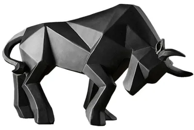Stier-Skulptur aus Harz, abstrakt, schwarz, 35 cm