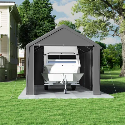 Obrázok produktu pre XINZI Garážový stan Carport Stanová garáž Odolný voči zimným podmienkam, hliník  Odolný voči UV žiareniu a slnku pre SUV, loď, nákladné auto, skladový stan, outdoorové podujatia, 4x8 m Sivý