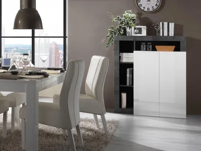 Produktbild von Highboard mit 2 Türen & 4 Ablagen - Weiß lackiert & Beton-Optik - SEFRO