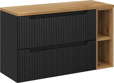 Produktbild von Waschtischunterschrank 100.4cm Riva mit 2 Schubladen, Schwarz und Holzoptik
