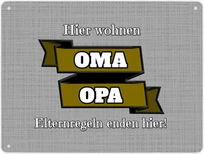 Produktbild von Metallschild XL in 21x28 cm Hier wohnen Oma & Opa mit Stoffoptik in grau und