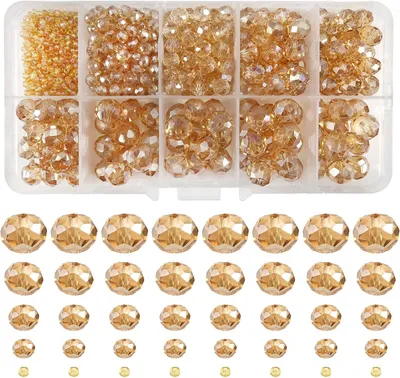 Image de 1000 perles rondes en verre cristal, de 2 mm, 4 mm, 6 mm, 8 mm et 10 mm, couleur champagne, perles en cristal transparent pour la création de bijoux et travaux manuels