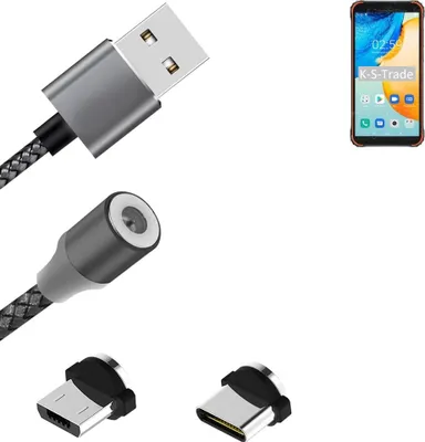 Produktbild von K-S-Trade Hochwertiges Magnet-Lade-kabel Sync-Kabel Daten-Kabel kompatibel mit Blackview BV4900 Pro mit USB-Typ-C-Anschluss und Micro-USB-Anschluss 2A