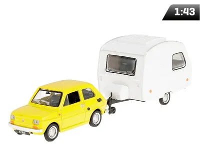 Productafbeelding van Model 1:43: Fiat 126p met aanhanger "Niewiadów Camping", geel