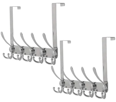 Produktbild von Türgarderobe zum Einhängen Edelstahl 5 Dreifachhaken Verchromt 2er Set