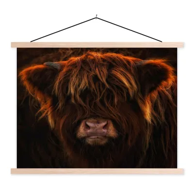 Produktbild von MuchoWow® Textilposter Schottischer Highlander - Kuh - Porträt - Tiere 40x30 cm mit holzfarbenen Rahmen - Bilder