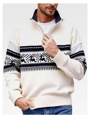 Produktbild von Strickpullover für Herren mit Stehkragen, warmer Half-Zip Pullover aus Grobstrick, Freizeitpullover aus Thermofleece, oversize und dehnbar für den Winter