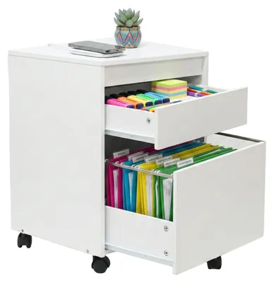 Rolcontainer mit 2 Schubladen, Hängeregister, 57x40x40 cm, weiß