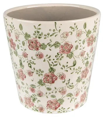 Image de Clayre & Eef Pot de fleurs Ø 19x18 cm Rose Beige Céramique Fleurs