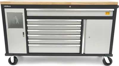 Produktbild von HBM 168 cm Professioneller mobiler Werkzeugwagen, Werkbank mit Massivholz-Arbeitsplatte