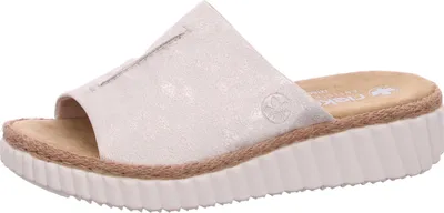 Produktbild von Rieker Damen Pantolette Keilabsatz und breiter Riemen mit Metallic Glanz 69288, Größe:40 EU, Farbe:Beige