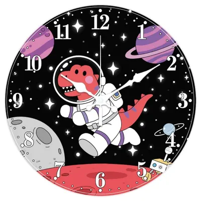 Immagine prodotto di Orologio da parete a forma di dinosauro astronauta, 30 cm - Orologio decorativo per bambini