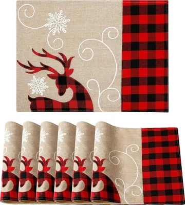 Obrázok produktu pre Vianočné podložky 33x45cm podložky sviatočné Vianočné podložky kuchynská párty dekorácia, snehová vločka, obdĺžnik, 6 kusov