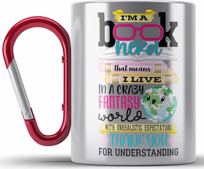 Produktbild von Trendation - Leseratte Geschenk Edelstahl Tasse Karabiner I'm A Book Nerd Bücher Lesen Bücherwurm Geschenk Spruch Lesen (Rot)