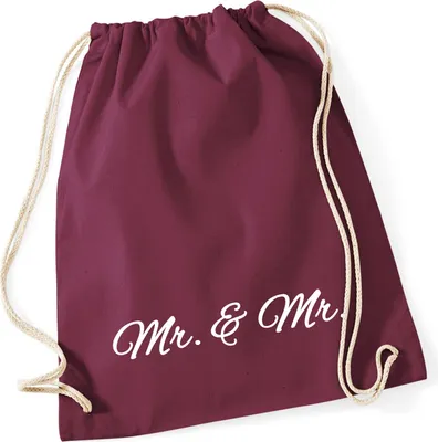 Produktbild von Huuraa Turnbeutel Mr. & Mr. Schriftzug 12 Liter Burgundy Baumwolle Rucksack Geschenkidee