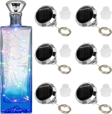 Productafbeelding van Shine Flessenverlichting - Set van 6 - LED-flessenlichtketting kurk - 2 m - 20 leds - Lichtketting op zonne-energie