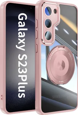 Produktbild von Handyhülle für Samsung Galaxy S23+ Transparent Militärschutz mit Magnetring Ständer und Kameraabdeckung Pink